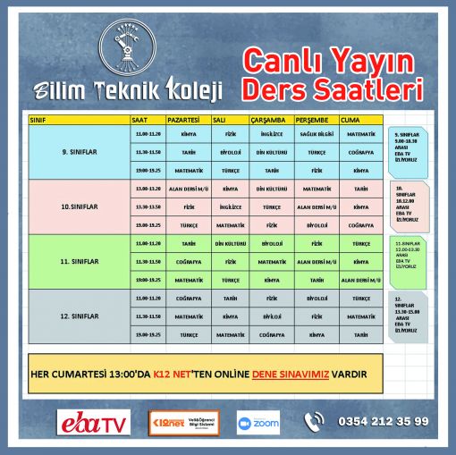 23 MARTTAN İTİBAREN CANLI DERS SAATLERİ